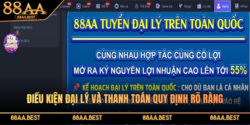 Đại lý 88AA - Cơ Hội Hợp Tác Nhanh Gọn, Hoa Hồng 55% 2 Điều kiện đại lý và thanh toán quy định rõ ràng cho mọi thành viên