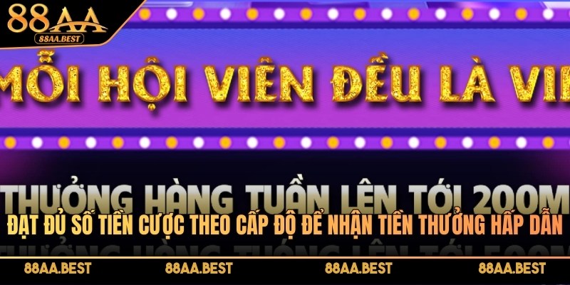 Thăng Cấp VIP 88AA Nhận Thưởng Theo Tuần, Theo Tháng 3 Đạt đủ số tiền cược theo cấp độ để nhận tiền thưởng hấp dẫn từ nhà cái 88AA